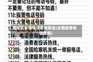 查地区疫情电话查询系统(全国疫情电话查询)