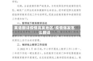 英语翻译疫情高发地区/疫情爆发怎么翻译